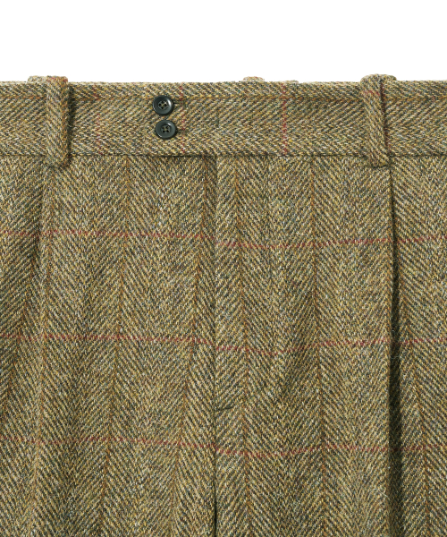HARRIS TWEED PURE WOOL 1 TUCK SLACKS BROWN