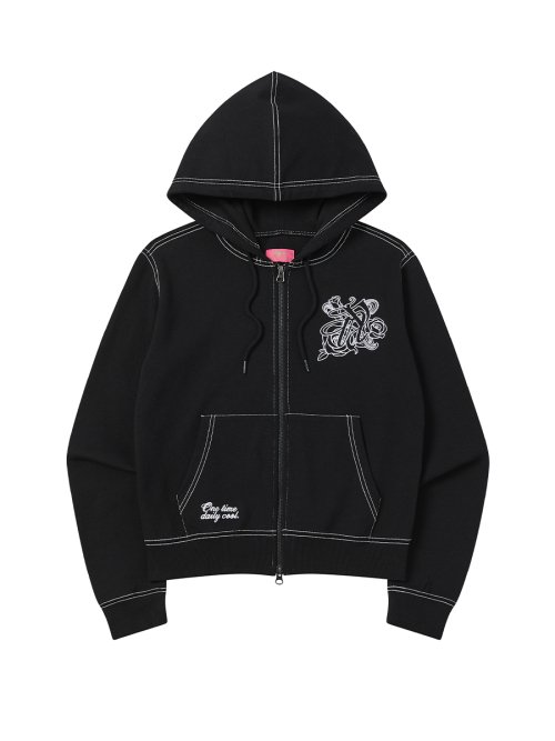 BURST INTO ROSE HOOD ZIP-UP BLACK