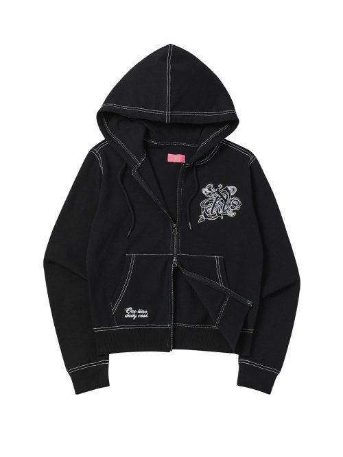 BURST INTO ROSE HOOD ZIP-UP BLACK