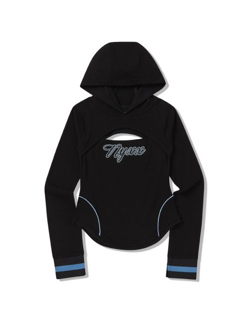 MIDDLE SLIT HOOD LONG SLEEVE BLACK