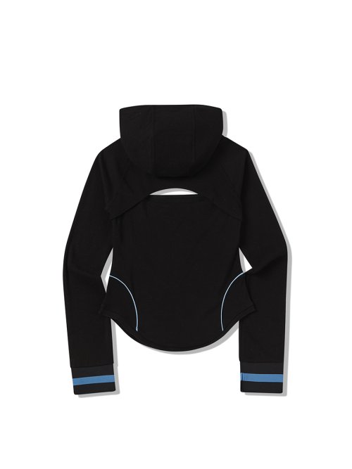MIDDLE SLIT HOOD LONG SLEEVE BLACK