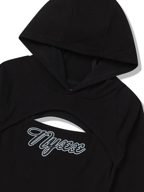 MIDDLE SLIT HOOD LONG SLEEVE BLACK
