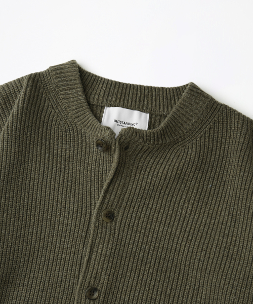 LAMBSWOOL ROUND NECK CARDIGAN_KHAKI MELANGE