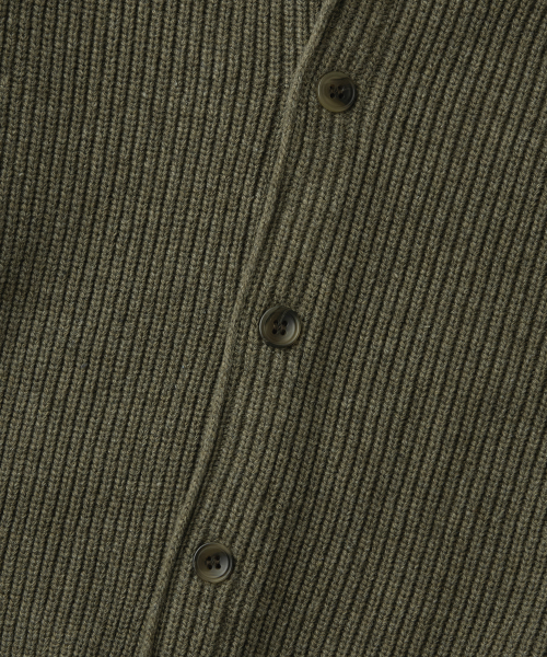 LAMBSWOOL ROUND NECK CARDIGAN_KHAKI MELANGE
