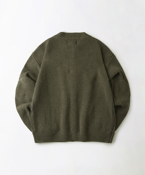 LAMBSWOOL ROUND NECK CARDIGAN_KHAKI MELANGE