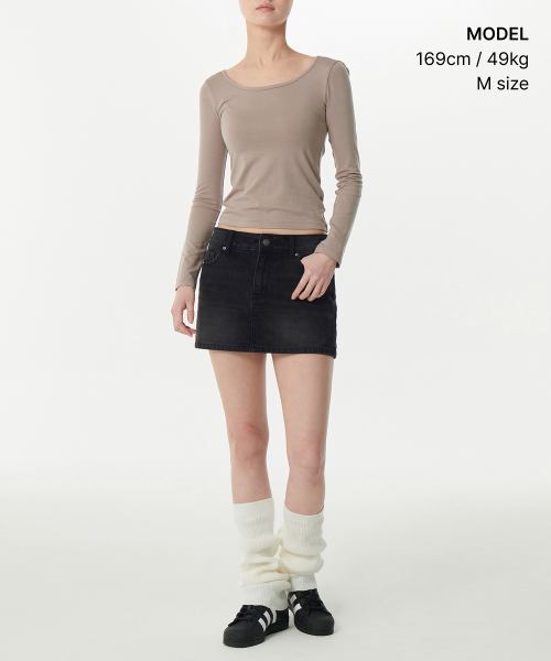 Women's Low Rise Denim Mini Skirt [Washed Black] thumbnail 3
