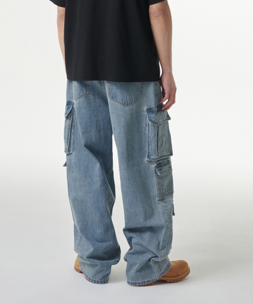 WIDE MULTI POCKET CARGO DENIM PANTS [светлый INDIGO]