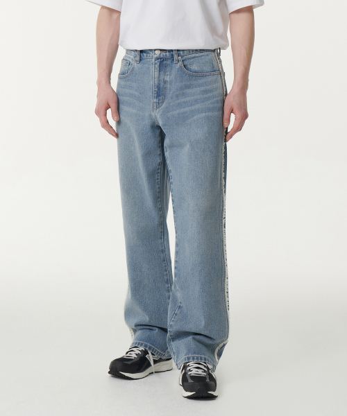 FRAY SIDE LOOSE STRAIGHT DENIM PANTS [светлый INDIGO]