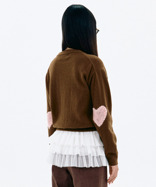 HEART PACTH CREWNECK KNIT brown