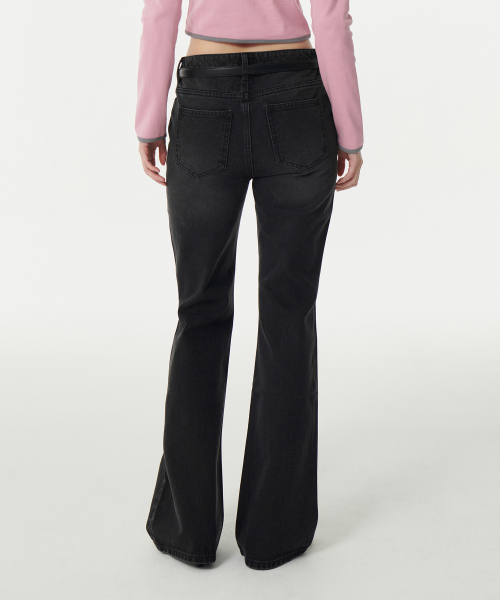 WOMENS BOOTS CUT DENIM PANTS [WASHED BLACK]