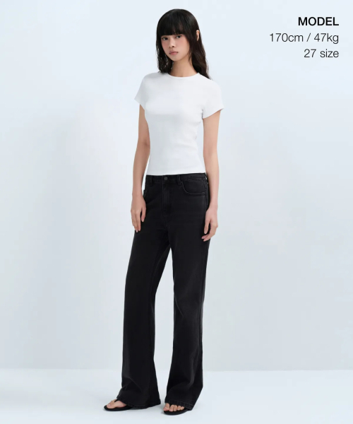 WOMENS BOOTS CUT DENIM PANTS [WASHED BLACK]
