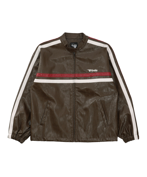 LINE POINT LEATHER JUMPER [BROWN]