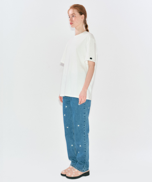 STRAIGHT FLOWER DENIM PANTS blue
