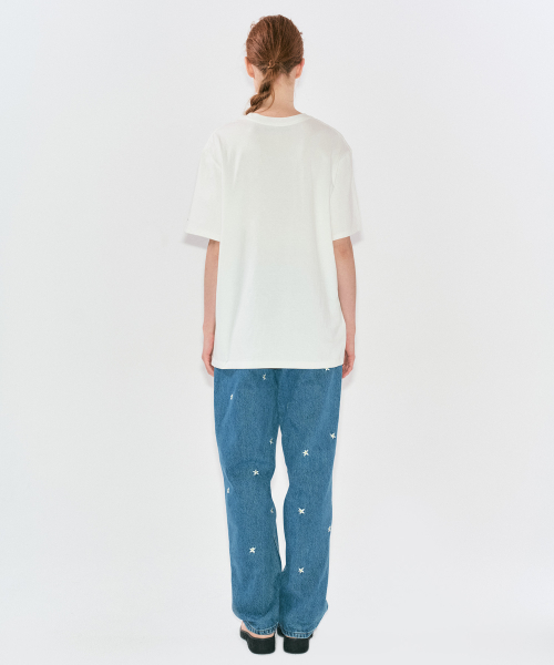 STRAIGHT FLOWER DENIM PANTS blue