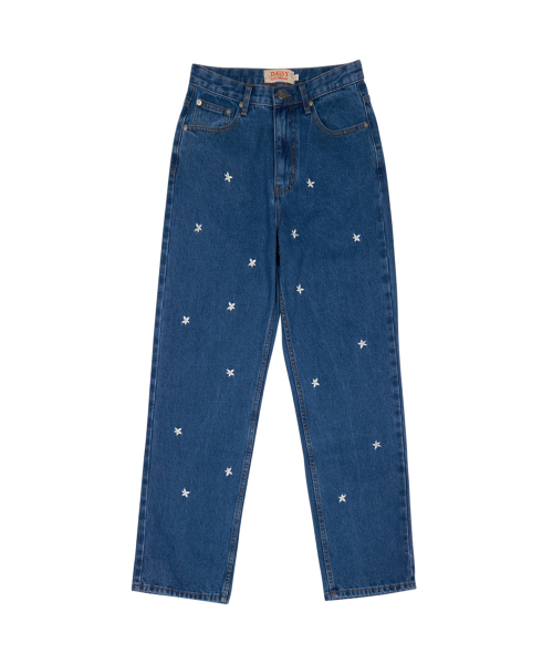 STRAIGHT FLOWER DENIM PANTS blue