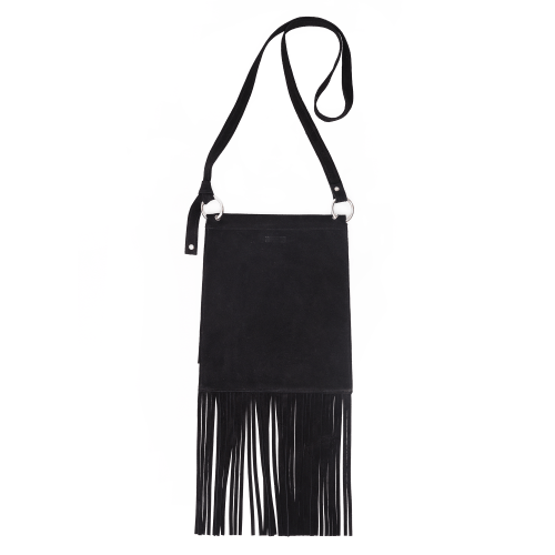 Black suede cheap fringe crossbody bag