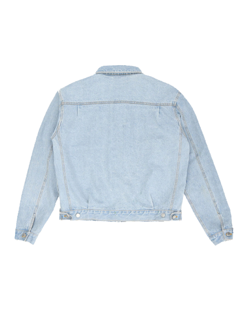 SPRAYED CURVED ZIPPER DENIM JACKET (DENIM)