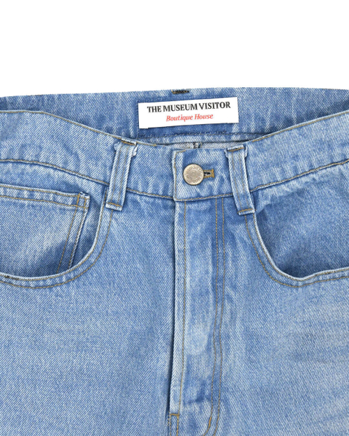 LEATHER PATCH SPRAYED DENIM PANTS (DENIM)