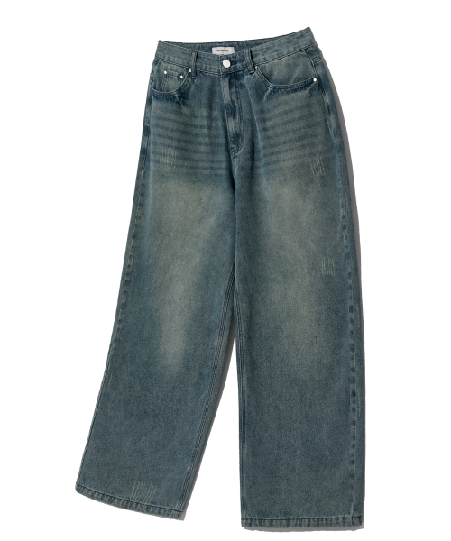 MUSINSA | FILLUMINATE Damaged washed denim pants - medium blue