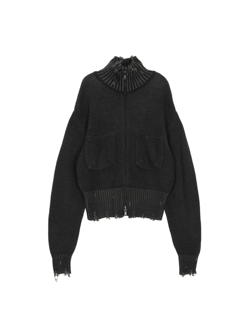 MUSINSA | MATIN KIM COLOR RIBBED HIGH NECK ZIP UP IN CHARCOAL
