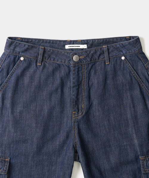 Широкие джинсы карго под лен (MEDIUM INDIGO)