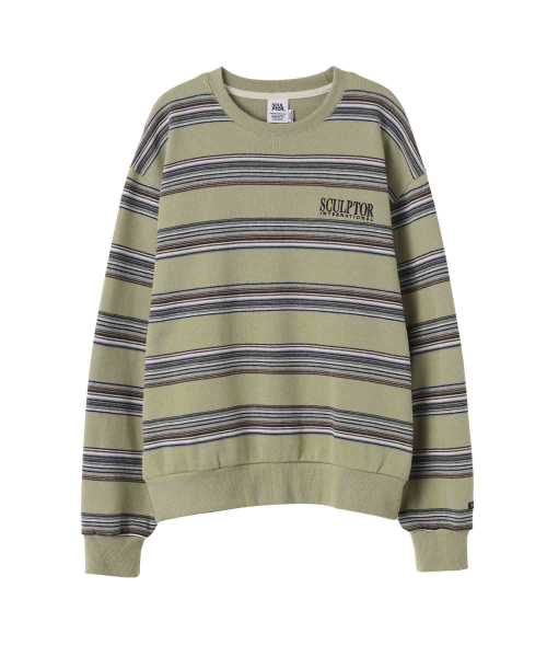 MUSINSA | SCULPTOR Stripe Vintage Sweatshirt Khaki