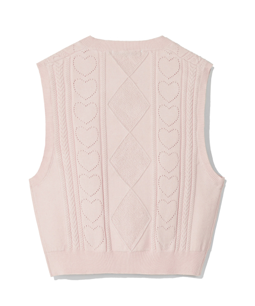 (Women) Вязаный жилет кроше с сердечком_Light Pink