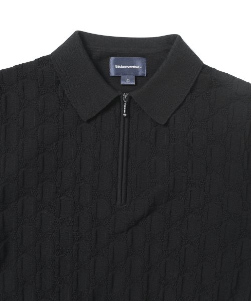 MUSINSA | thisisneverthat® Cable Knit Zip Polo Black