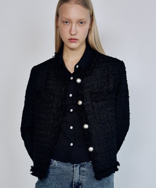 TRIMMING TWEED JACKET_BLACK