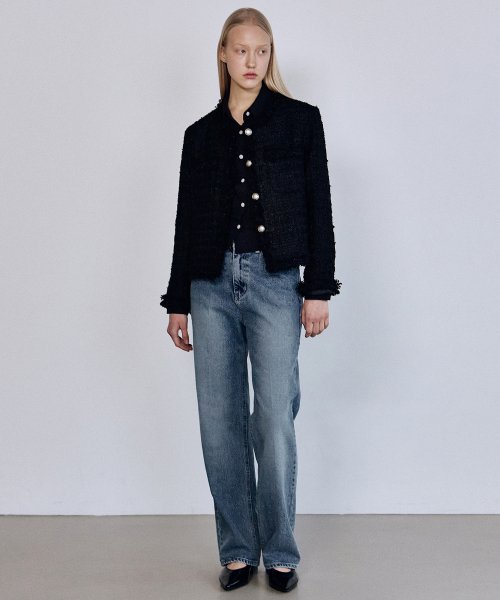 TRIMMING TWEED JACKET_BLACK