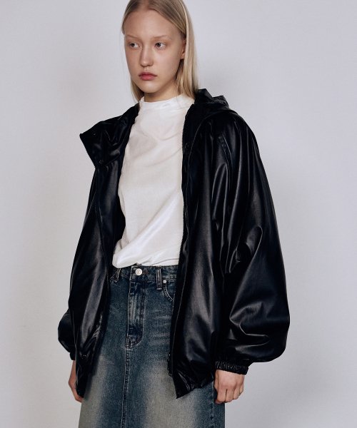 UNIQUE GLOSSY LEATHER JACKET_BLACK