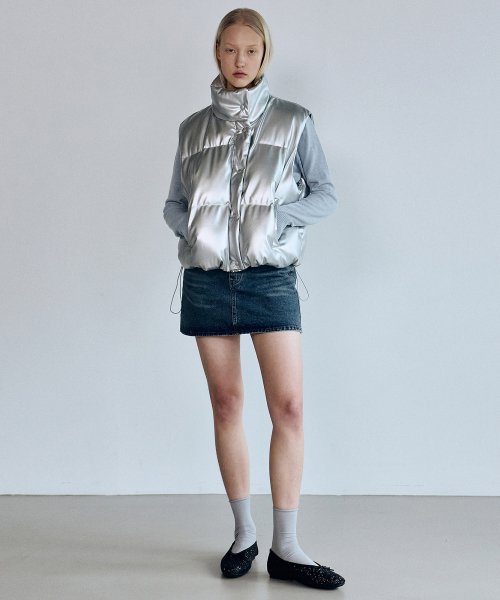 Жилет LEATHER LOGO PADDING VEST_SILVER
