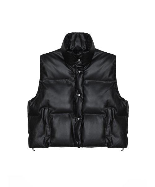 [Мун Га Ён] LEATHER LOGO PADDING VEST_BLACK