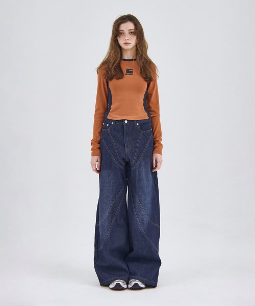 MUSINSA | SOME PLACE Extreme stitch point semi bootcut denim pants