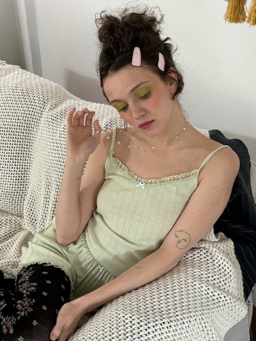 кружевной Homely Sleeveless Top_olive