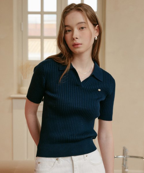 Трикотажный топ с воротником TAMIA COLLAR KNIT TOP_2colors