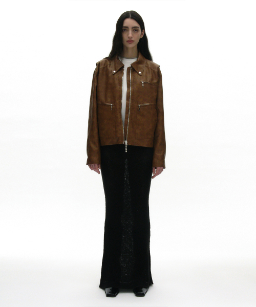 Кожаная куртка Washed Single Jacket_Camel Brown