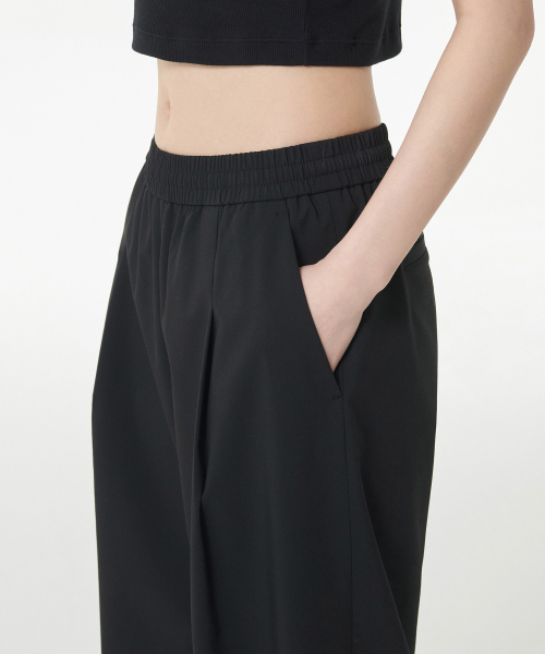 [Cooltandard] Women's One Pleat Wide Banding Slacks [Black] thumbnail 5