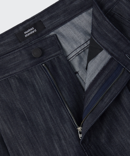VERTICAL SLUB ONE TUCK широкий дэним шорты [DARK INDIGO]