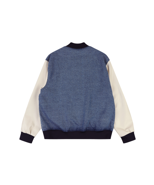 Джинсовый бомбер оверсайз колор-блок (MID BLUE)