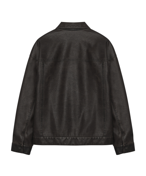 Джинсовка из экокожи с эффектом стирки [Black]