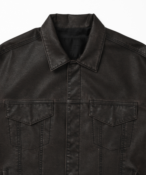 Джинсовка из экокожи с эффектом стирки [Black]