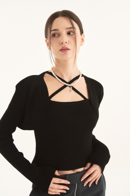 Вязаный комплект с болеро (Black)