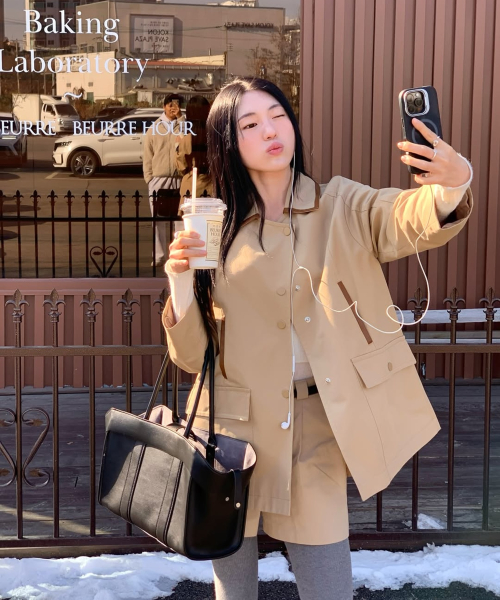 Кожаный combo half trench_BEIGE