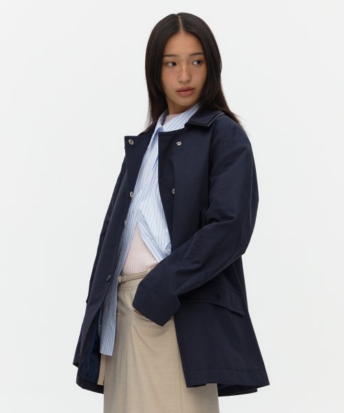Кожаный combo half trench_NAVY