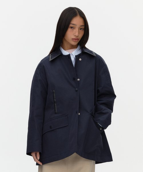 Кожаный combo half trench_NAVY