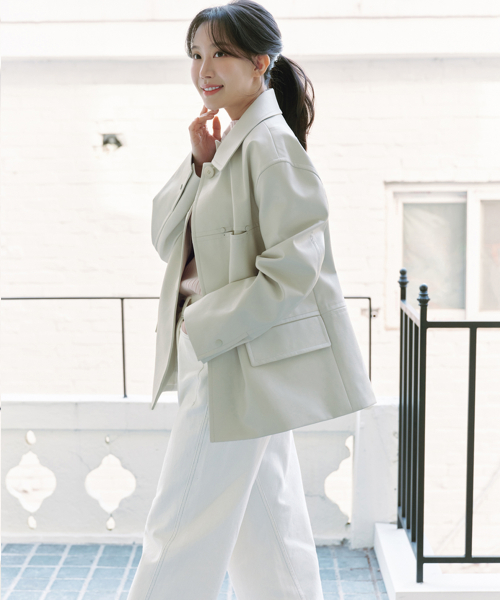 Single кожаный jacket_IVORY