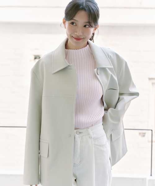Single кожаный jacket_IVORY