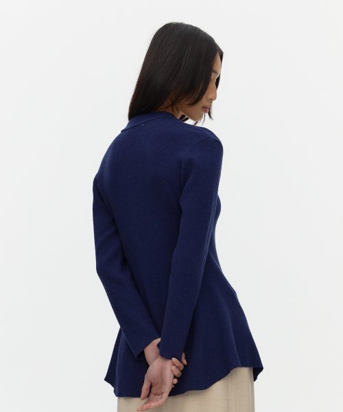 Flared polo sweater_NAVY