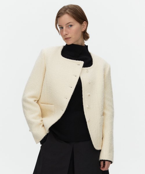 Asymmetric tweed jacket_IVORY